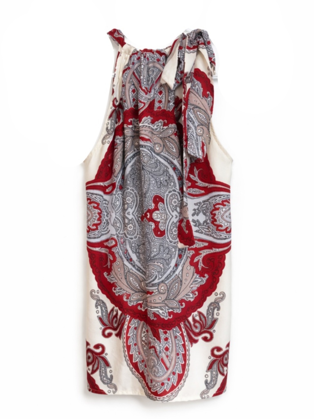 Vintage Y2K Smart Set Silky Red & Cream Paisley Halter Tie Tank – Size Small EUC